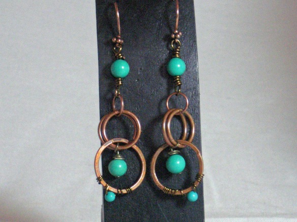 Bronze and Turquoise Dangle Earrings