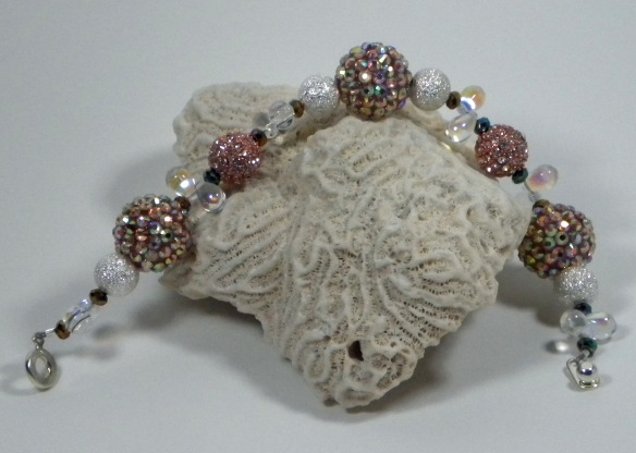 Coral and Silver Extra Bling Ball Bracelet by Junebug Jewelry Designs