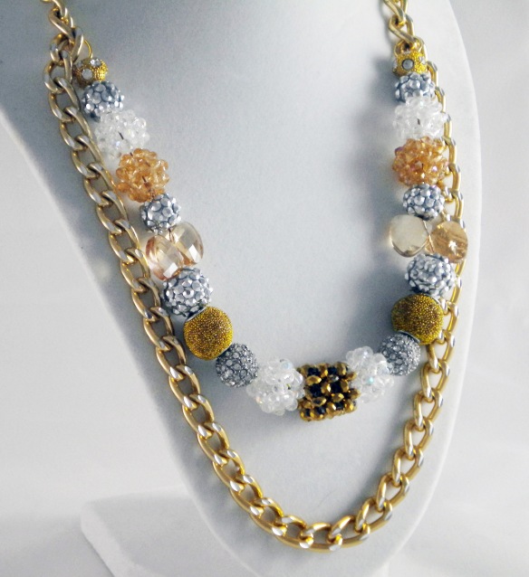 The Gold Chain Bling Ball Statement Necklace by Junebug Jewelry Designs