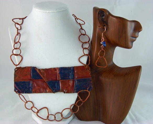Funky Copper Bib Statement Necklace and Earring Set by Junebug Jewelry Designs