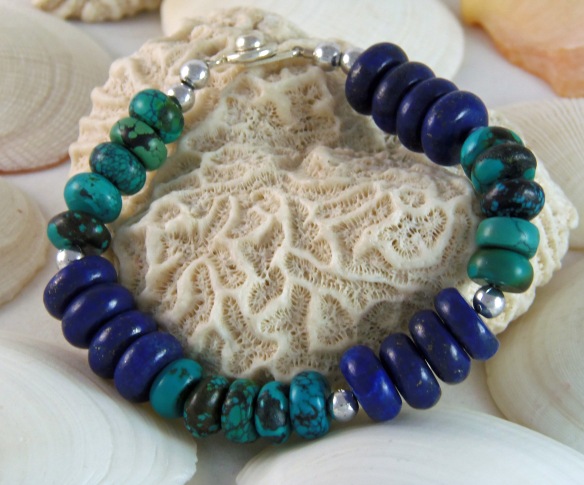Bohemian Gemstone Bracelet with Lapis and Green Turquoise by Junebug Jewelry Designs